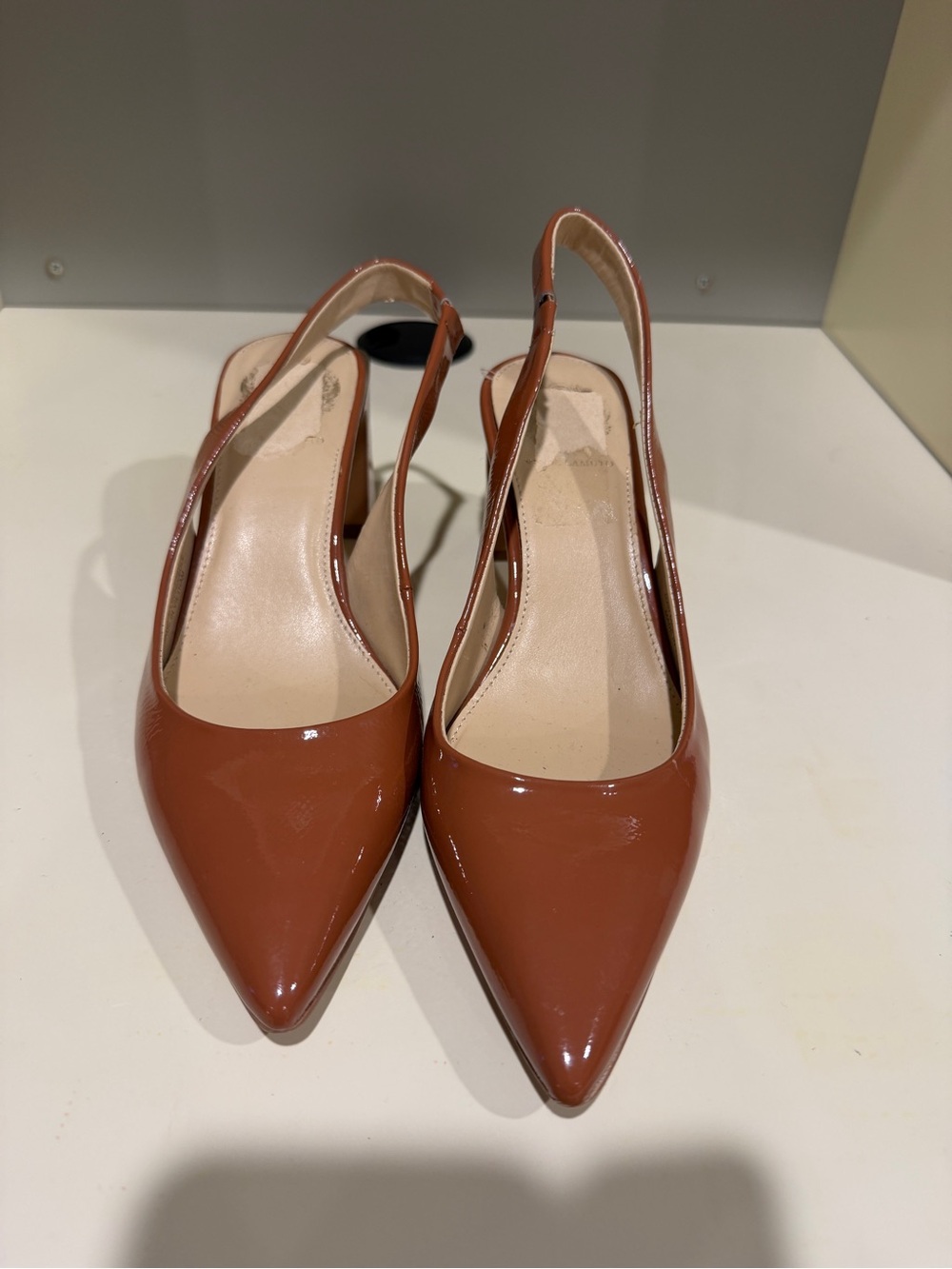Vince Camuto Women's Patent Pointed-Toe Slingback Pumps in Brown